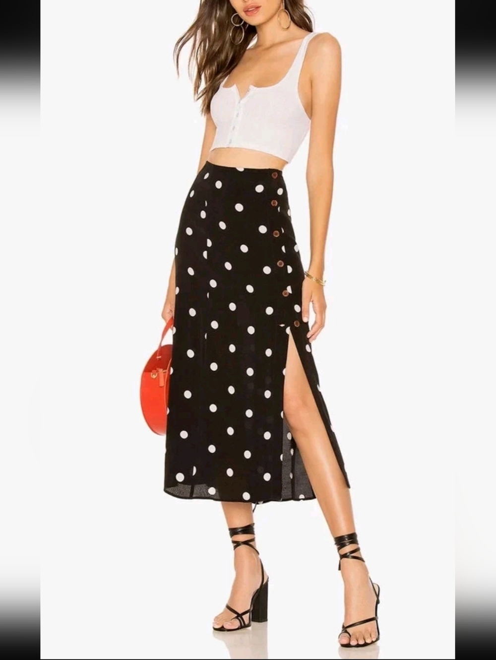Free People, polka dot midi skirt. Size 2.